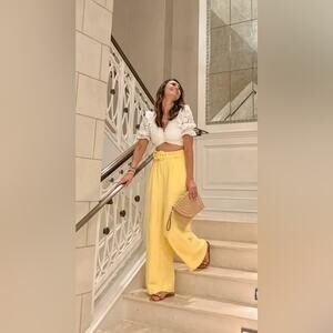 Ashley Park x RTR Linen Blend Wide Leg pants yellow - 8